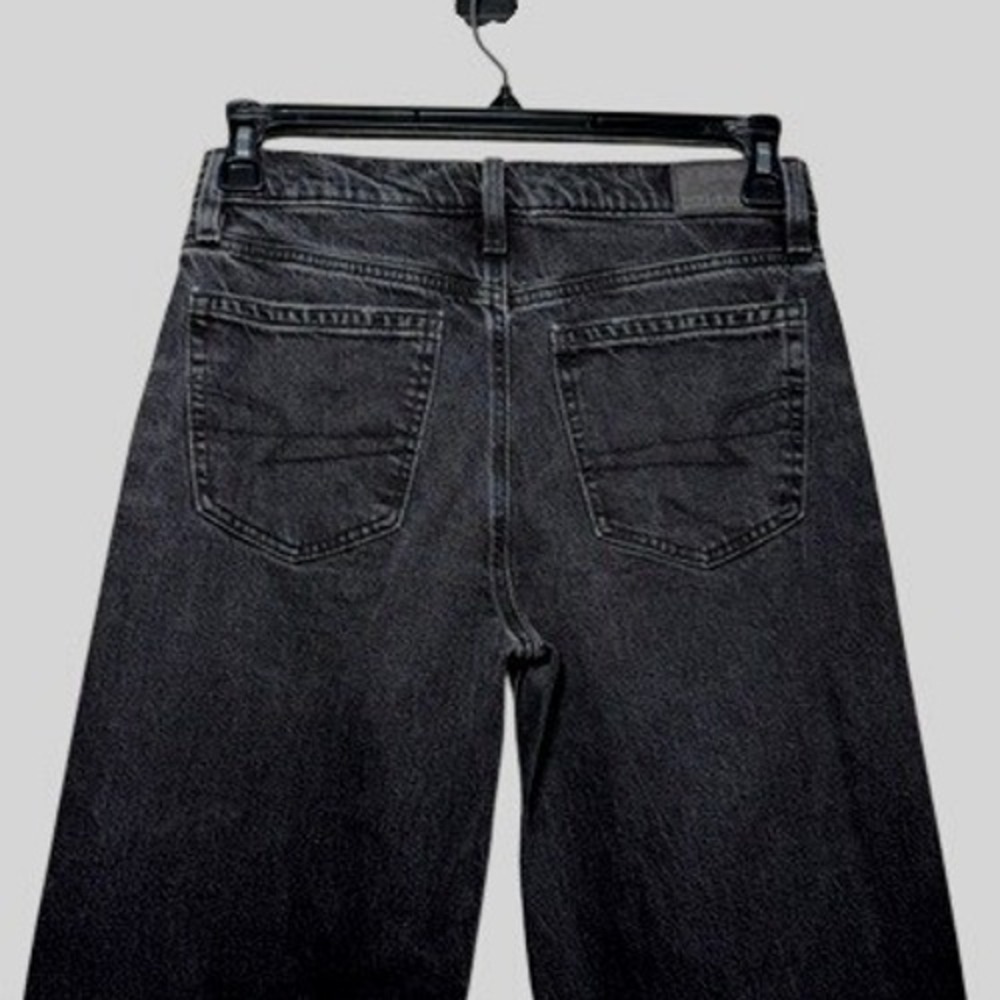 American Eagle Stovepipe Jeans Womens 2 Black High Rise Crop Wide Leg Stretch - Picture 4 of 13